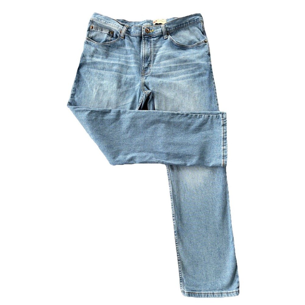 Wrangler Mens 36x30 Slim Straight Jeans Blue Denim Whiskered Faded Cowboy USA